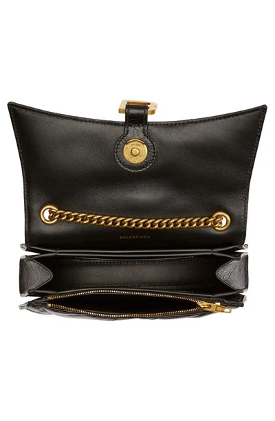 Balenciaga Hourglass Quilted Crushed Leather Wallet On A Chain In Black
