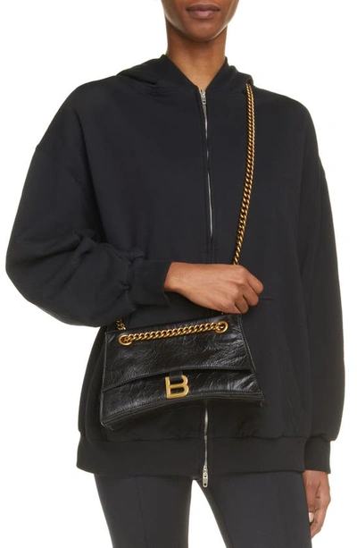 Shop Balenciaga Hourglass Quilted Crushed Leather Wallet On A Chain In Black