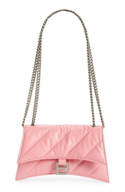 Shop Balenciaga Crush Quilted Crinkle Leather Wallet On A Chain In Sweet Pink