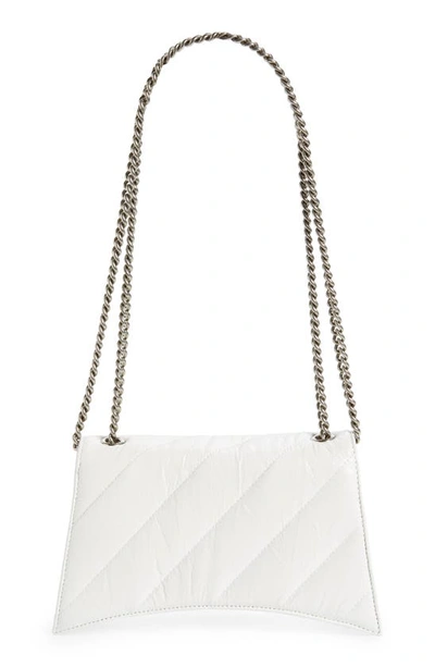 Shop Balenciaga Crush Quilted Crinkle Leather Wallet On A Chain In Optic White