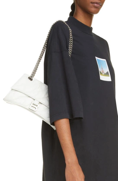 Shop Balenciaga Crush Quilted Crinkle Leather Wallet On A Chain In Optic White