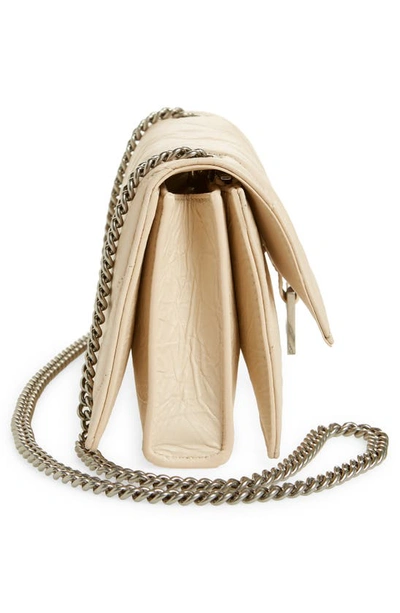 Shop Balenciaga Crush Quilted Crinkle Leather Wallet On A Chain In Sand Beige