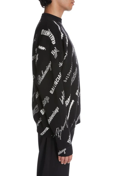 Shop Balenciaga Multi Logo Jacqaurd Wool Blend Sweater In Black/ White
