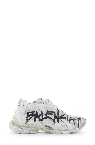 Shop Balenciaga Graffiti Runner In White/ Black