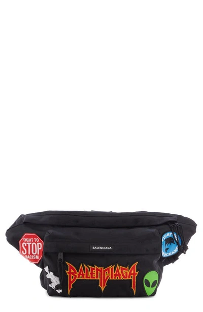 Balenciaga Xxl Explorer Belt Bag With Patch Embellishments In Black |  ModeSens