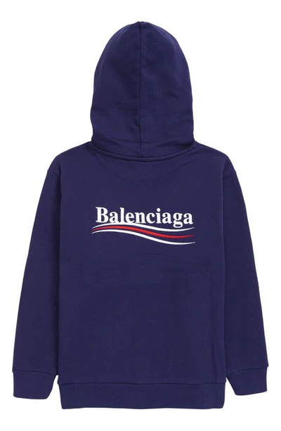 Shop Balenciaga Kids' Political Campaign Hoodie In Pacific Blue/ White