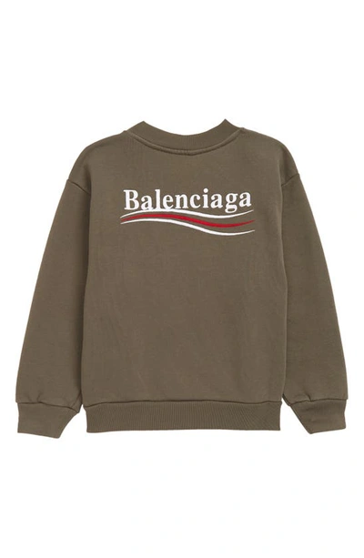 Shop Balenciaga Kids' Campaign Logo Cotton Sweatshirt In Khaki/ White/ Red