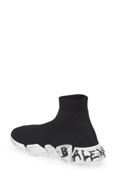 Shop Balenciaga Speed 2.0 Graffiti Recycled Knit Sock Sneaker In Black/ White