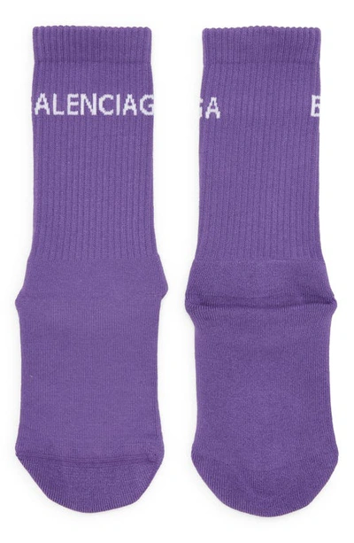 Shop Balenciaga Logo Tennis Socks In Purple/ White
