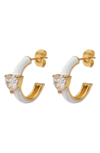 Shop Adornia Crystal Heart Enamel Huggie Hoop Earrings In White