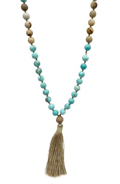 Shop Adornia Mala Beaded Tassel Pendant Necklace In Blue