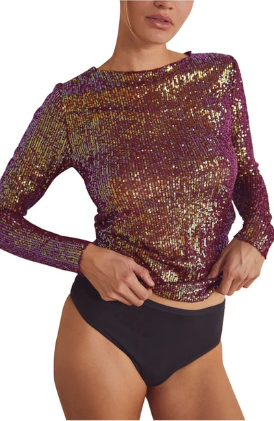 Shop Free People Gold Rush Sequin Top In Wine Combo