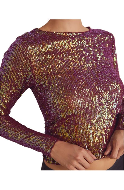 Shop Free People Gold Rush Sequin Top In Wine Combo