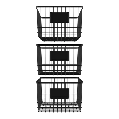 Shop Oceanstar Metal Wire Organizer Bin Basket With Card Holder, Set Of 3, Black