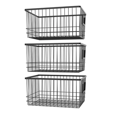 Shop Oceanstar Metal Wire Organizer Bin Basket With Card Holder, Set Of 3, Black