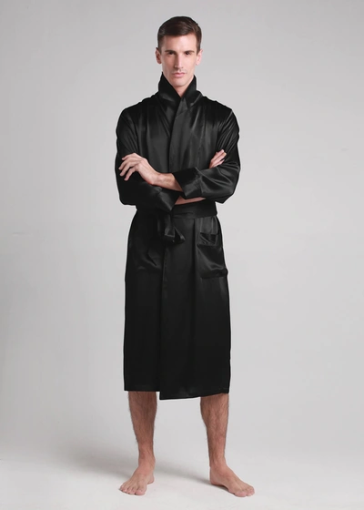 Shop Lilysilk Men's 22 Momme Lapel Collar Long Silk Robe In Black