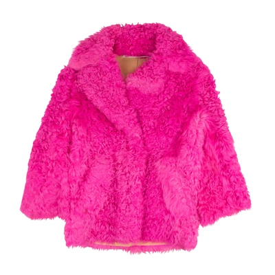 Shop Off-white Pink Lamb Fur Jacket