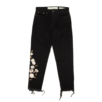 Shop Off-white Black Floral Diag Frayed Jeans