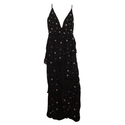 Shop Amiri Black Asymmetrical Deep V Bead Silk Long Dress
