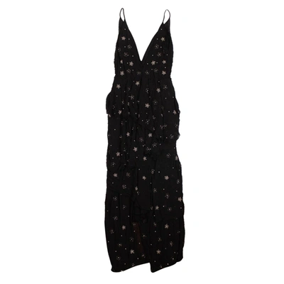 Shop Amiri Black Asymmetrical Deep V Bead Silk Long Dress