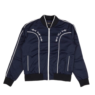 Shop Amiri Navy Blue Sheen White Piped Track Jacket