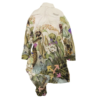 Shop Off-white Multi Botanical Silk Shirt Dress