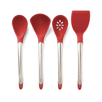 Shop Cuisipro Silicone Kitchen Tool Set-ladle, Turner, Spoon & Slotted Spoon In Red