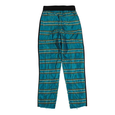 Shop Amiri Blue Silk Plaid Straight Leg Track Pants