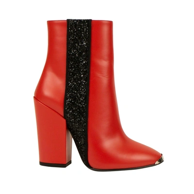 Shop Amiri Red And Black Glitter Stripe Round Toe Boot