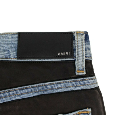 Shop Amiri Women's Black Leather And Denim Straight Jeans