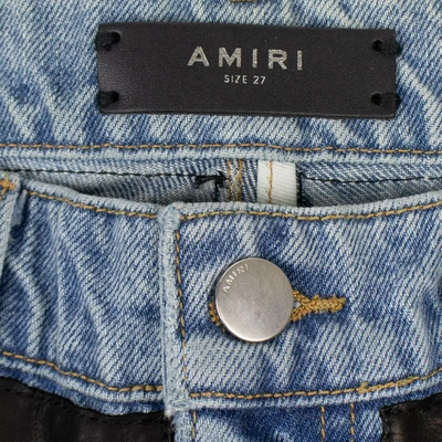 Shop Amiri Women's Black Leather And Denim Straight Jeans