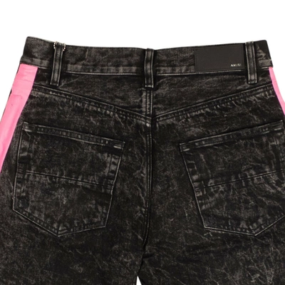Shop Amiri Black Denim Neon Pink Thrasher Shorts
