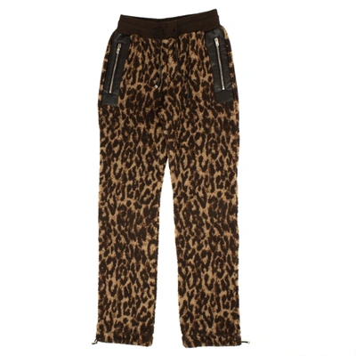 Shop Amiri Brown Leopard Print Fleece Sherpa Pants