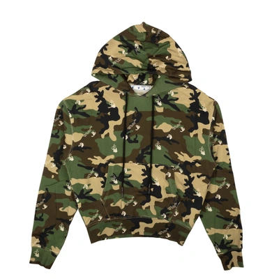 Shop Off-white Green Camo Logo Printed Hoodie