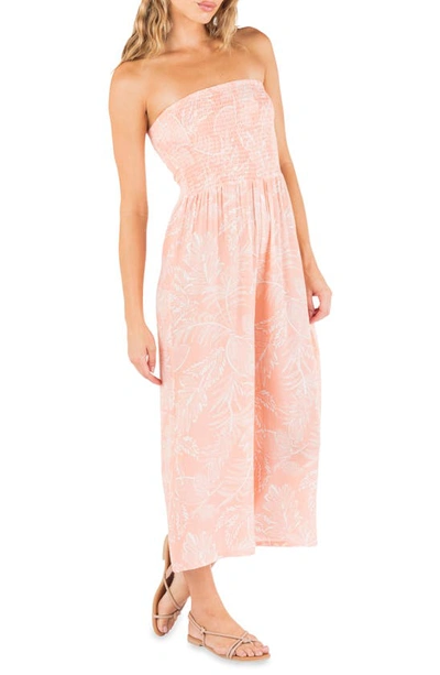 Hurley Beach Bloom Floral Strapless Crop Jumpsuit In Peach Print