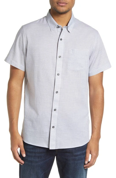 Shop Travismathew Personal Preference Stripe Short Sleeve Cotton Button-up Shirt In Heather Grey