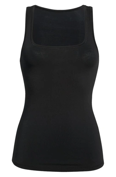 Shop Wacoal Square Neck Cotton Tank In Black