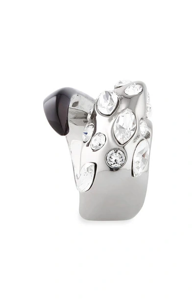 Shop Alexander Mcqueen Gaze Crystal Ring In Silver/ Black/ Crystal