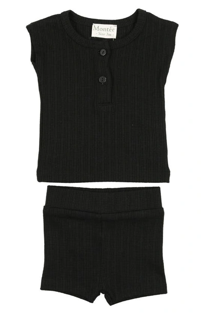 Maniere Manière Rib Cotton Tank & Shorts Set In Black