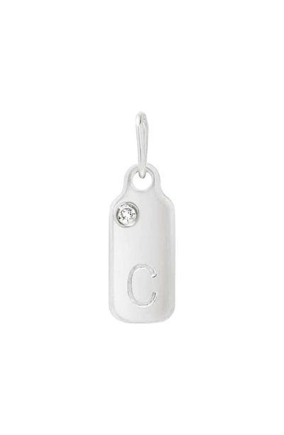 Shop Mini Mini Jewels Diamond Accented Initial Dog Tag Pendant In White Gold
