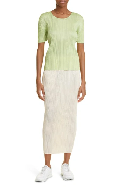 Shop Issey Miyake New Colorful Basics 3 Pleated Midi Skirt In Light Beige