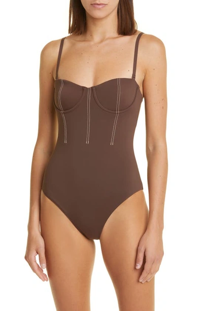 Shop Sir Gio Corset One-piece Swimsuit In Chocolate