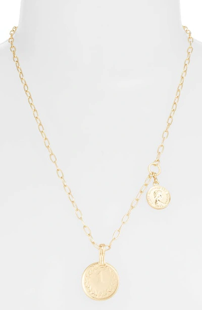 Shop Ettika Double Coin Pendant Necklace In Gold