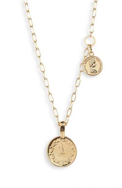 Shop Ettika Double Coin Pendant Necklace In Gold