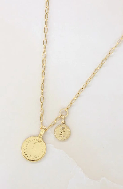Shop Ettika Double Coin Pendant Necklace In Gold