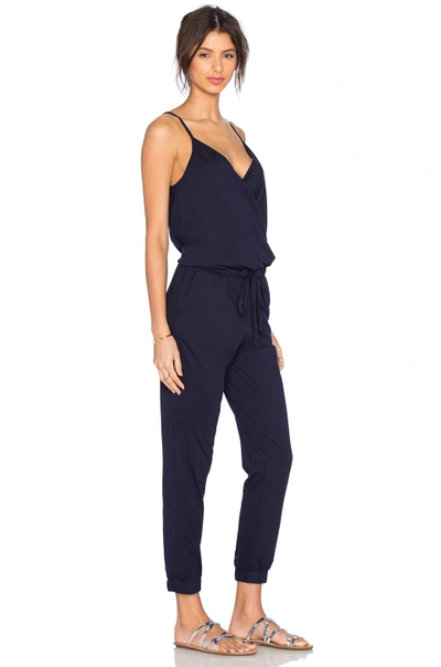 Shop Bobi Supreme Jersey Tied Waist V Neck Jumpsuit In Passport