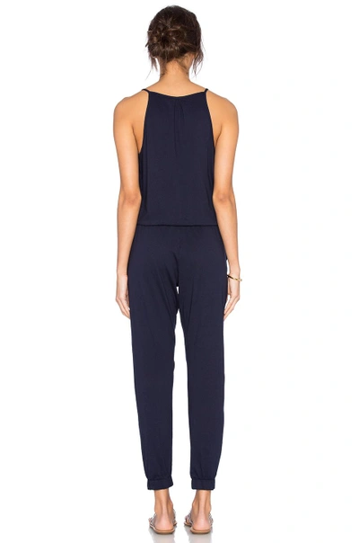 Bobi Supreme Jersey Tied Waist V Neck Jumpsuit In Passport
