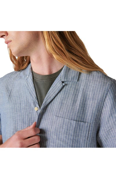Shop Lucky Brand Stripe Short Sleeve Linen & Cotton Button-up Camp Shirt In Blue Stripe