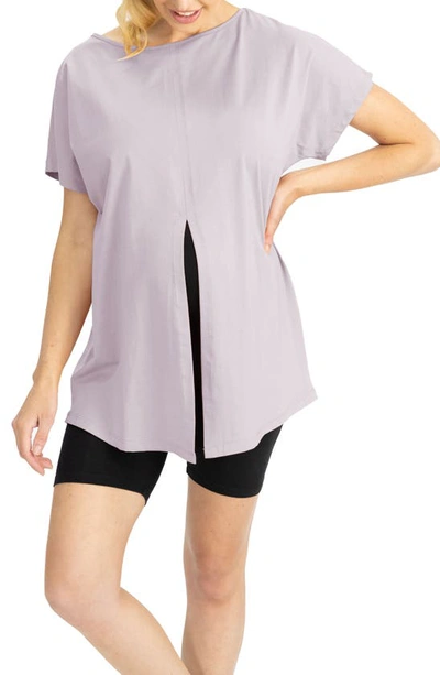 Shop Angel Maternity Tie Front Reversible Maternity T-shirt In Mauve