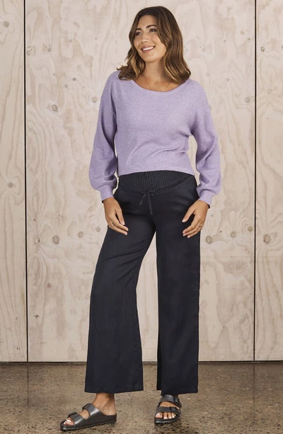 Angel Maternity Smocked Waist Linen Maternity Shorts In Navy